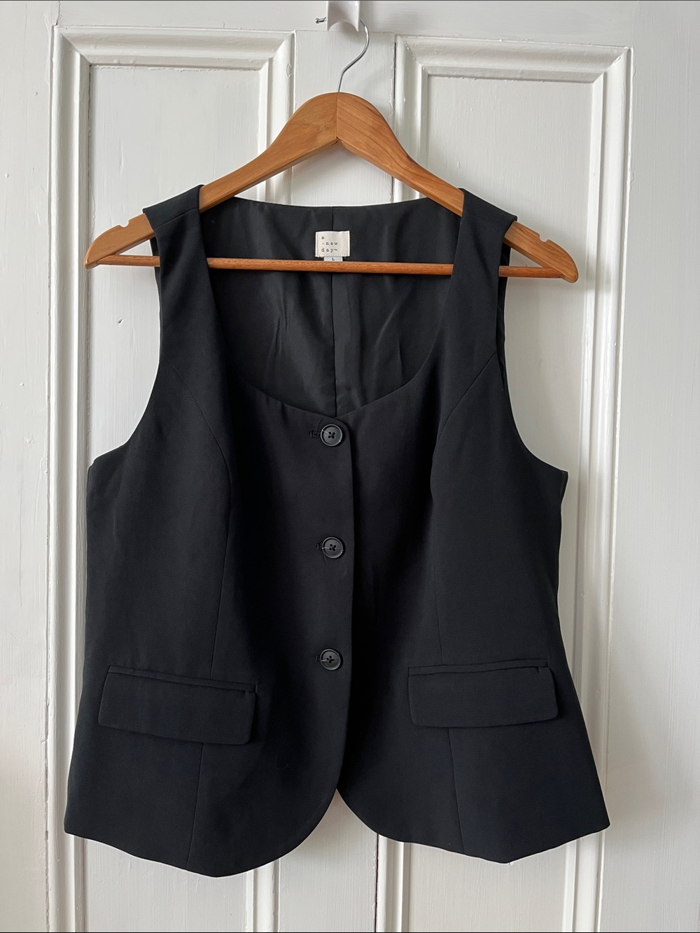 A New Day Black Womens Lined Button Vest